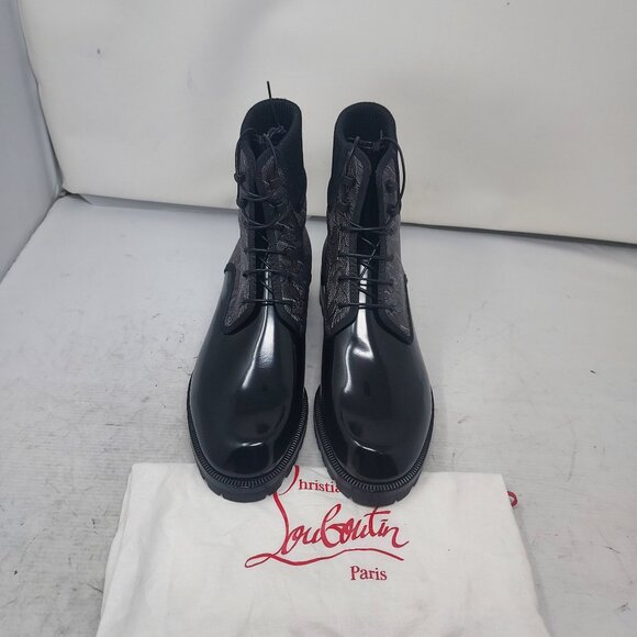 Christian Louboutin Black CL Logo Lace Up Boot - Picture 8 of 10